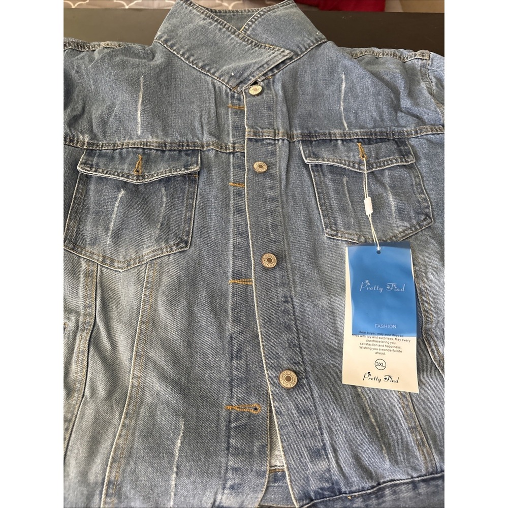 Pretty Find Womens Denim Jacket With Detachable Hood. Sz 3Xl